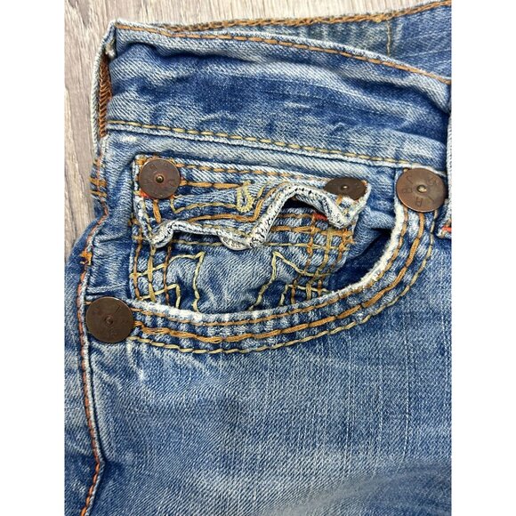 True Religion Jeans  Men's Size 33 Flare Distressed Outdoor Denim Blue - Picture 3 of 10